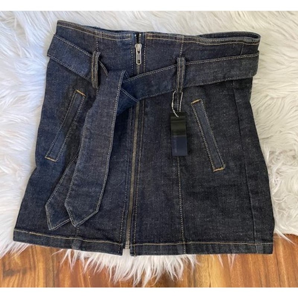 FURST Premium NWT‎ Old Stock (2008) Zip Up Tie Belt Denim Mini Skirt Size 27